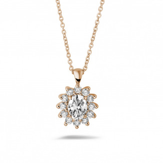 金鑽石吊墜 - 1.85克拉玫瑰金橢圓形鑽石項鍊