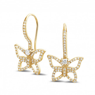 鑽石耳環 - 設計系列0.70 克拉黃金密鑲鑽石蝴蝶耳環