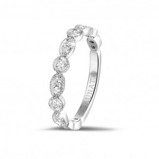 鑽石戒指 - 0.30克拉可疊戴鉑金鑽石永恆戒指 - 欖尖形設計