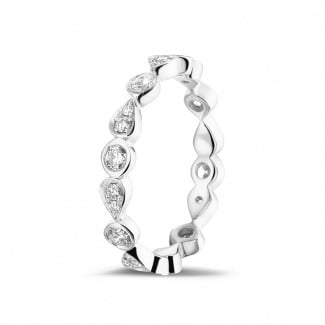 圓形鑽石戒指 - 0.50克拉可疊戴鉑金鑽石永恆戒指 - 梨形設計