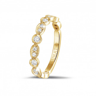 圓形鑽石戒指 - 0.30克拉可疊戴黃金鑽石永恆戒指 - 欖尖形設計