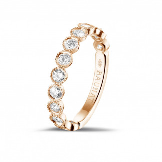 女士婚戒 - 0.70克拉可疊戴玫瑰金鑽石永恆戒指