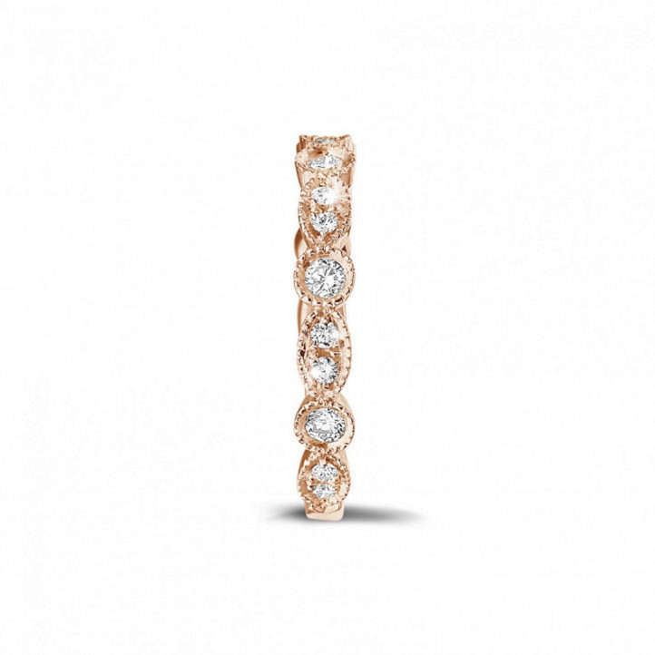 0.30克拉可疊戴玫瑰金鑽石永恆戒指 - 欖尖形設計