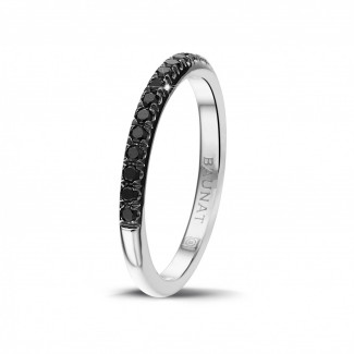 男士珠寶 - 0.35克拉白金黑鑽婚戒(半環鑲鑽)