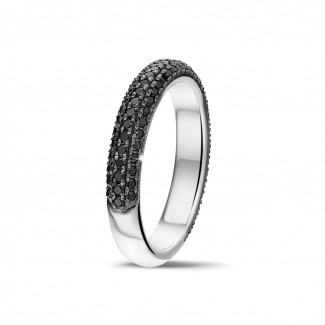男士結婚戒指 - 0.65克拉白金密鑲黑鑽戒指 (半環鑲鑽)