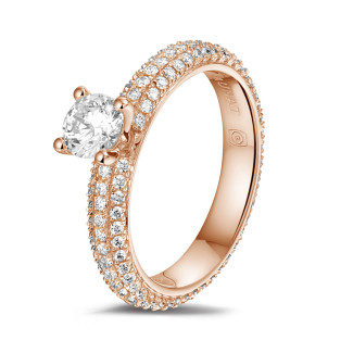 鑽石求婚戒指 - 0.50克拉玫瑰金單鑽戒指- 戒托群鑲小鑽(滿鑲)