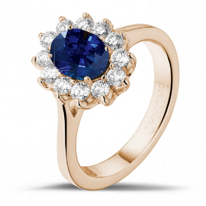 Price Quotation no. 1 - Mr. Martinez - Entourage ring in red gold with an oval sapphire (Sri Lanka) and round diamonds