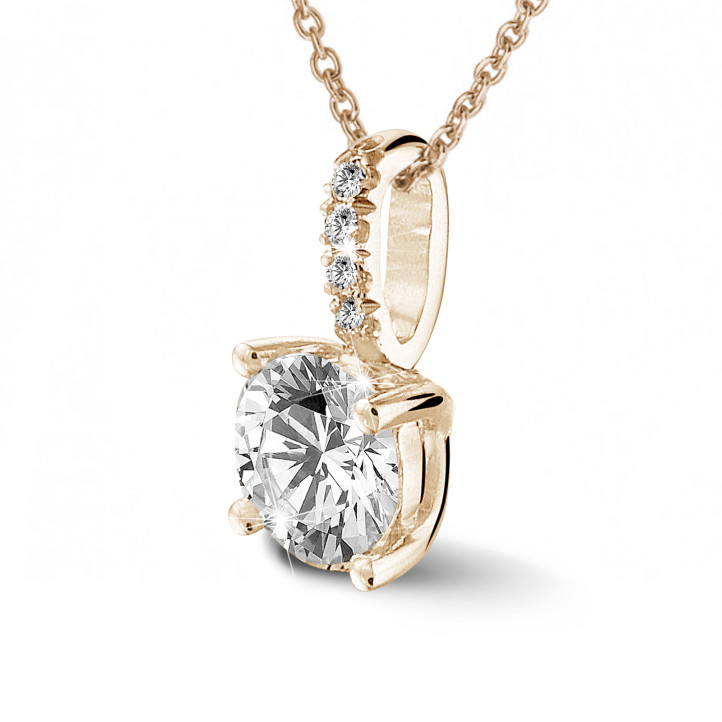 2.00 carat solitaire pendant in red gold with four prongs and round diamonds