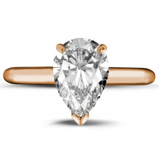 Anelli - Anello solitario da 2,00 carati in oro rosso con diamante a forma di pera
