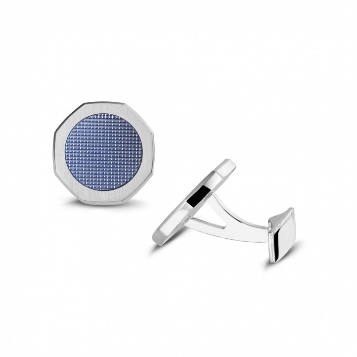 Gemelli in oro bianco verniciato blu opaco - clou de Paris