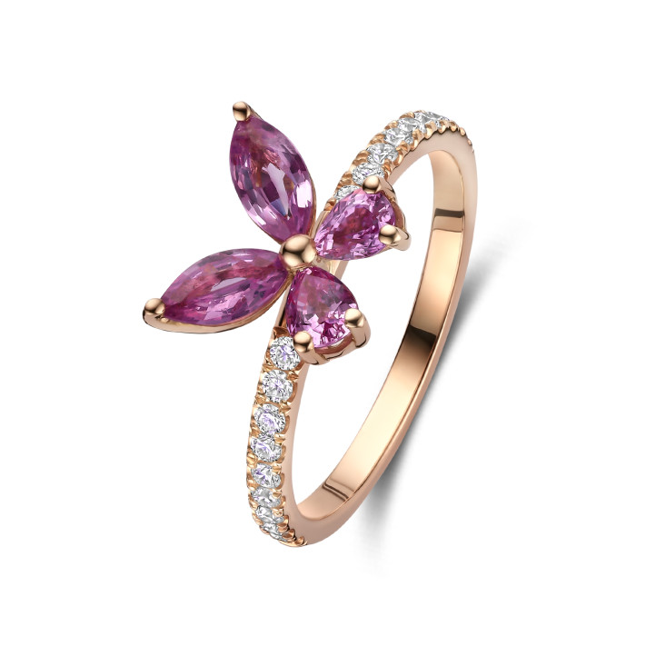 Anello a farfalla con ali in zaffiro rosa taglio marquise e pera