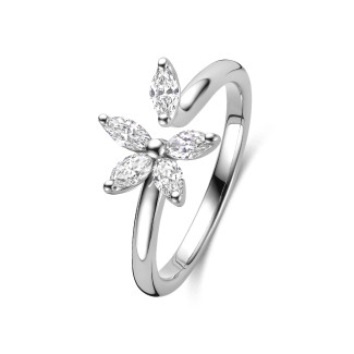 Anello Toi &amp; Moi Flower con petali di diamanti taglio marquise in oro bianco