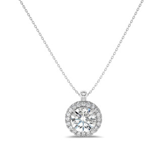Collane - Collana con diamante da 1,00 carati con aureola in oro bianco