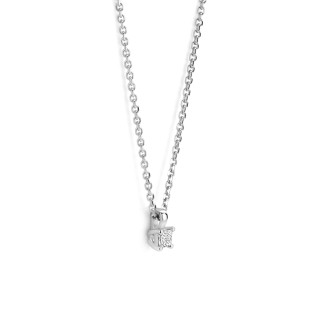 Collane - Pendente solitario da 0,15 ct con diamanti taglio princess in oro bianco