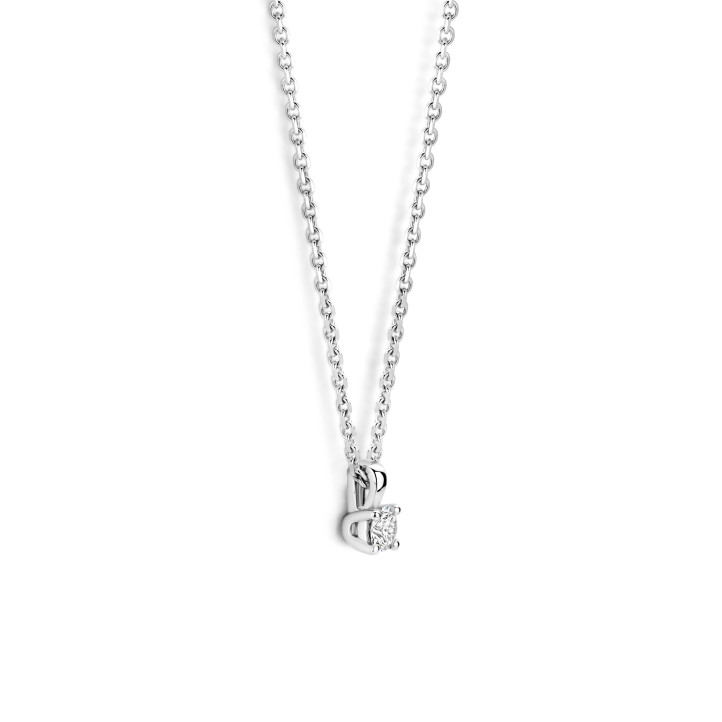 Pendente solitario da 0,15 ct, oro bianco con diamanti taglio rotondo