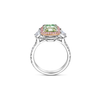 Alta gioielleria - Singolo - Anello con aureola di diamanti verdi da 5,45 ct in oro bianco e rosa