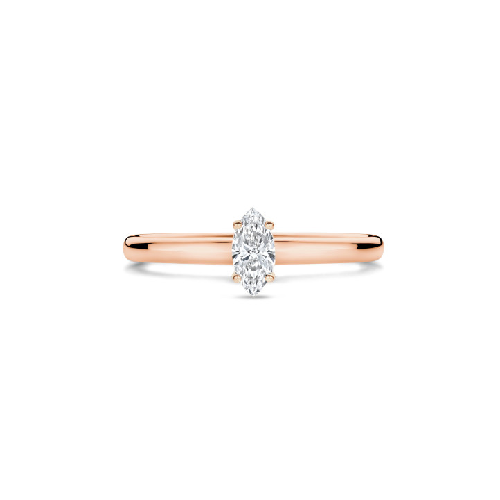 Anello solitario da 0,15 carati con diamanti taglio marquise in oro rosso