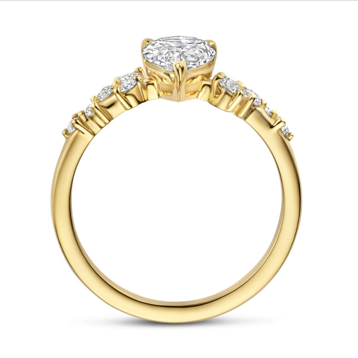 Anello solitario con diamante taglio a goccia da 1.00 carati in oro giallo