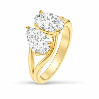 Anello Toi et Moi su misura con diamanti ovali e doppio anello