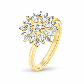 Anello con motivo floreale personalizzato, con diamanti rotondi e a forma di marquise