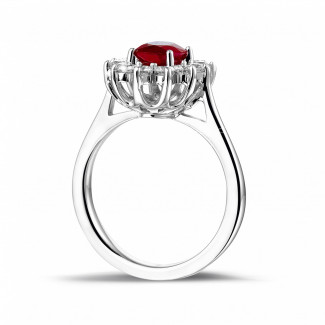 Fidanzamento - Anello Entourage in oro bianco con rubino ovale e diamanti rotondi