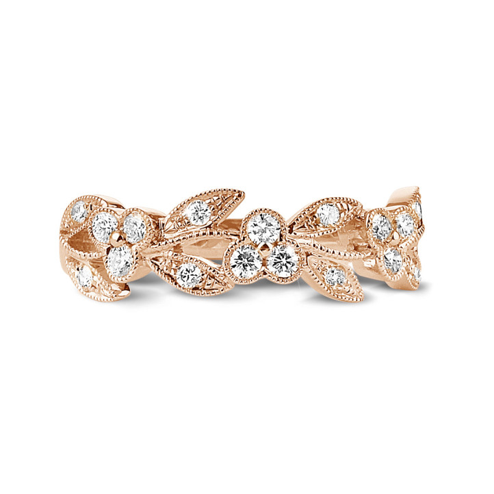 Anello eternity floreale da 0,32 carati in oro rosso con piccoli diamanti rotondi