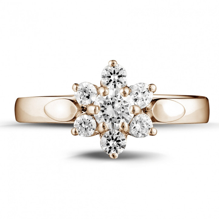 Anello con diamante da 0,50 carati a forma di fiore in oro rosso