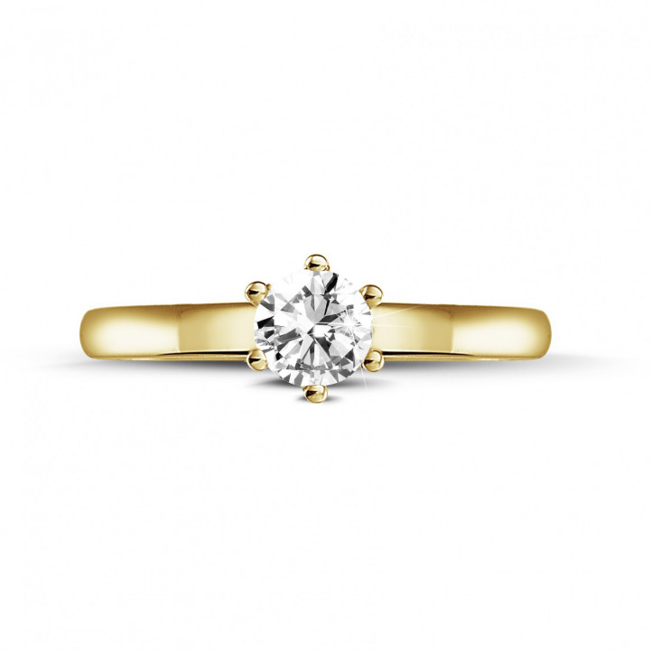 Anello solitario con diamante da 0,30 carati in oro giallo con sei griffe