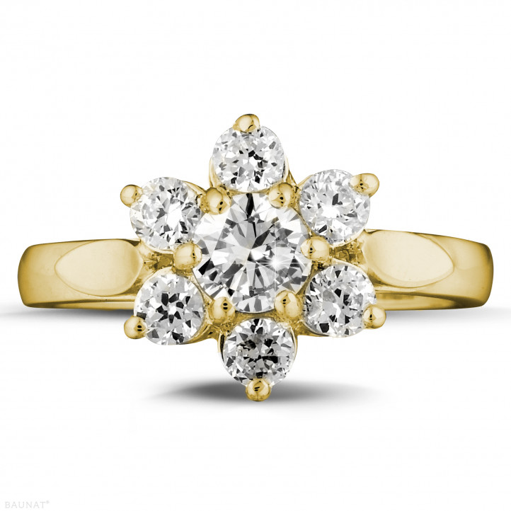 Anello con diamante a forma di fiore da 1,15 carati in oro giallo
