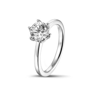 ゴールドの婚約指輪 - BAUNATアイコニック・ソリテール・リング、ホワイトゴールド、1.00カラットのラウンド ダイヤモンド