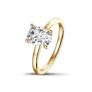 エンゲージリング - 1.00Ct solitaire ring in yellow gold with oval diamond
