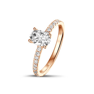 エンゲージリング - 1.00Ct solitaire ring in red gold with oval diamond