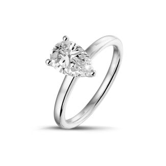 リング - 1.00Ct solitaire ring in white gold with pear diamond