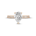 0.70Ct solitaire ring in red gold with pear diamond