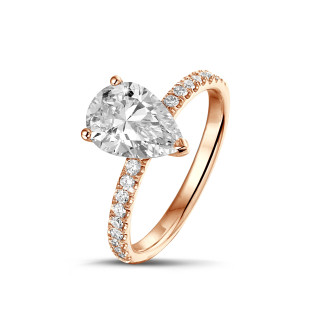 エンゲージリング - 1.00Ct solitaire ring in red gold with pear diamond