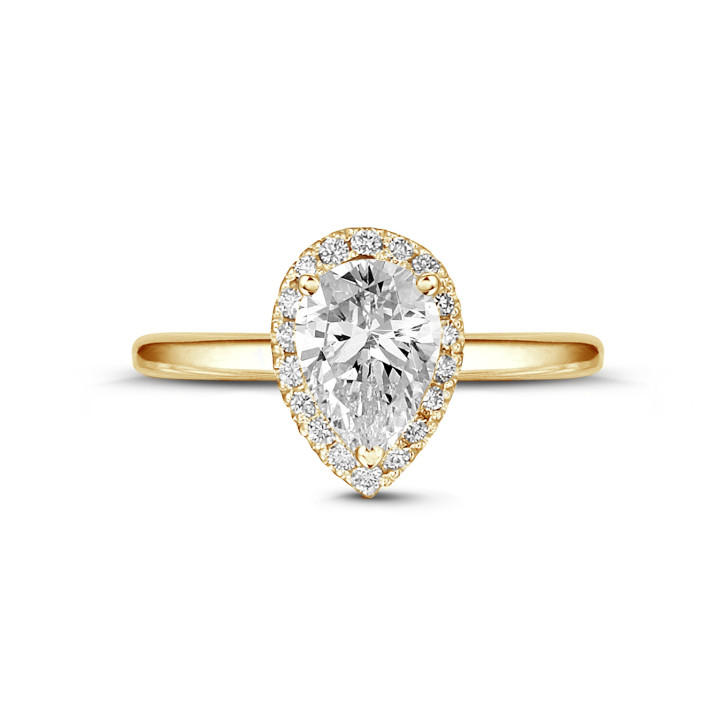 2.00Ct halo ring in yellow gold with pear diamond
