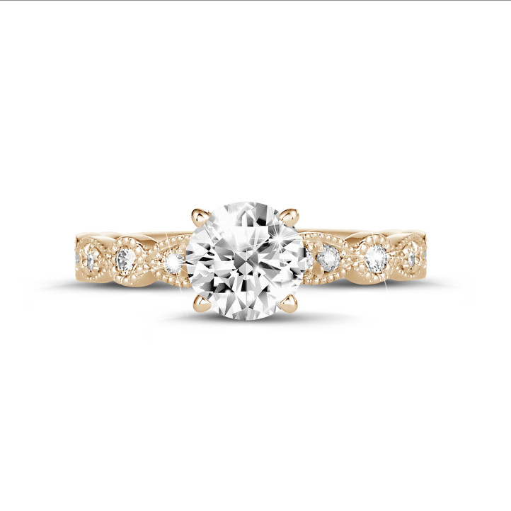 1.00 carat solitaire stackable ring in red gold with a round diamond with marquise design
