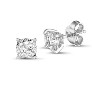 イヤリング - 2.00 carat solitaire cushion cut diamond earrings in white gold