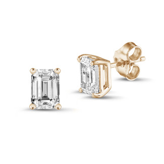 新商品 - 2.00 carat solitaire emerald cut diamond earrings in red gold