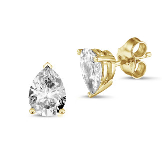 イヤリング - 2.00 carat solitaire pear cut diamond earrings in yellow gold