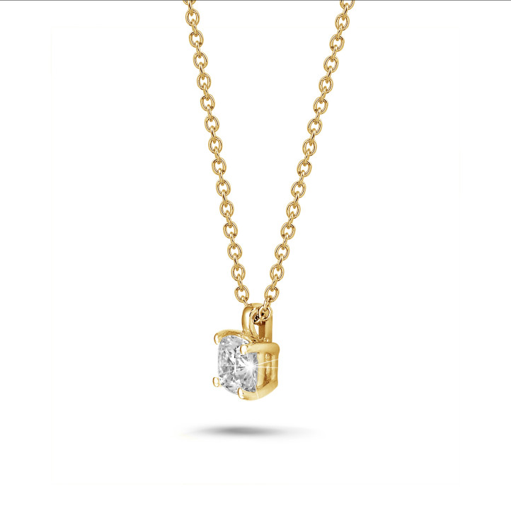 1.00 carat solitaire cushion cut diamond pendant in yellow gold