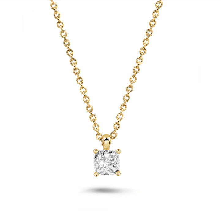 1.00 carat solitaire cushion cut diamond pendant in yellow gold