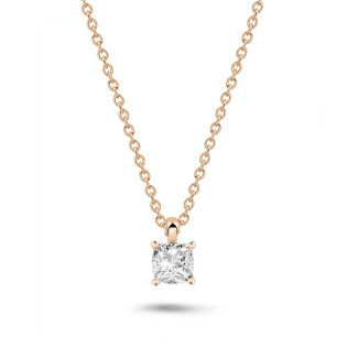 ネックレス - 1.00 carat solitaire cushion cut diamond pendant in red gold