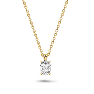 ネックレス - 1.00 carat solitaire oval cut diamond pendant in yellow gold