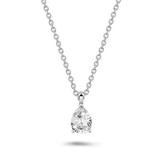 ネックレス - 1.00 carat solitaire pear cut diamond pendant in white gold
