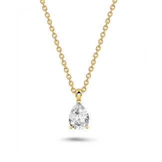 ネックレス - 1.00 carat solitaire pear cut diamond pendant in yellow gold