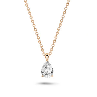 ネックレス - 1.00 carat solitaire pear cut diamond pendant in red gold