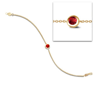ブレスレット - Satellite bracelet in yellow gold with a round ruby
