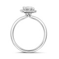 1.20 carat solitaire halo ring with a radiant cut diamond in white gold with round diamonds