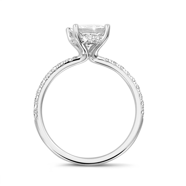 0.70 carat solitaire ring with a princess diamond and hidden halo in white gold